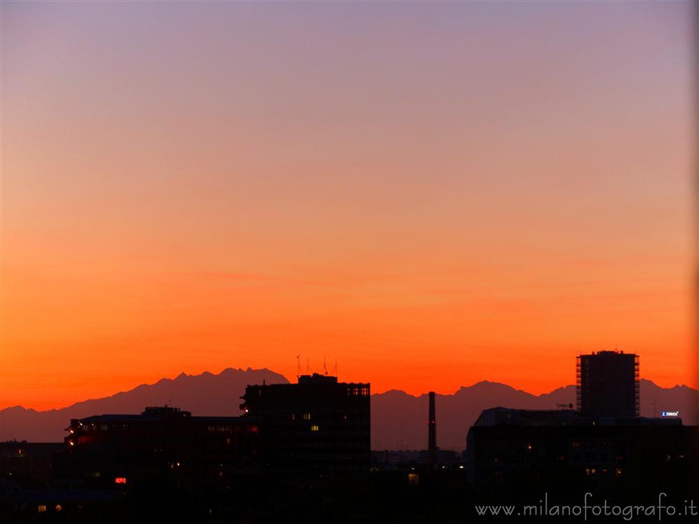 Milan (Italy) - Sunset with Mount Rosa and Milano in the background